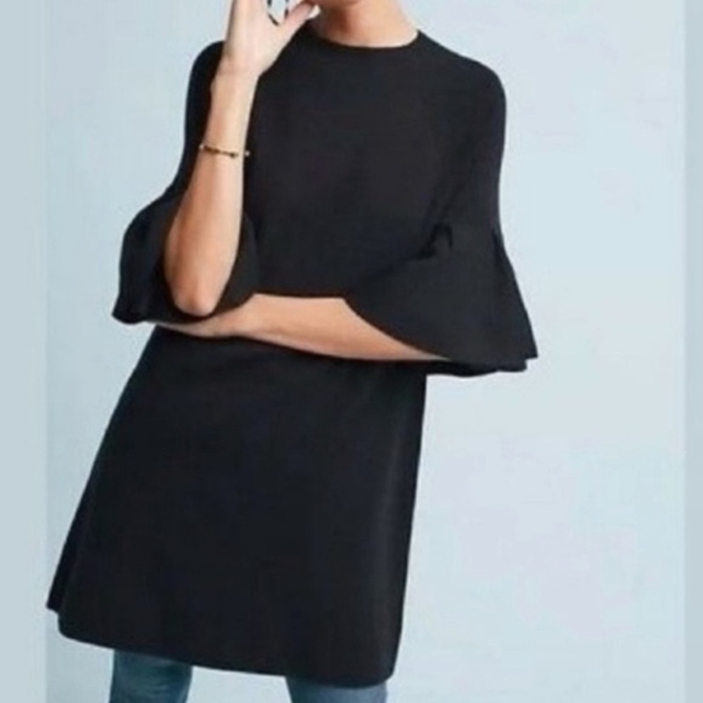 Anthropologie Moth Chester Black 3/4 Quarter Bell Sleeve Dress/Tunic -XS